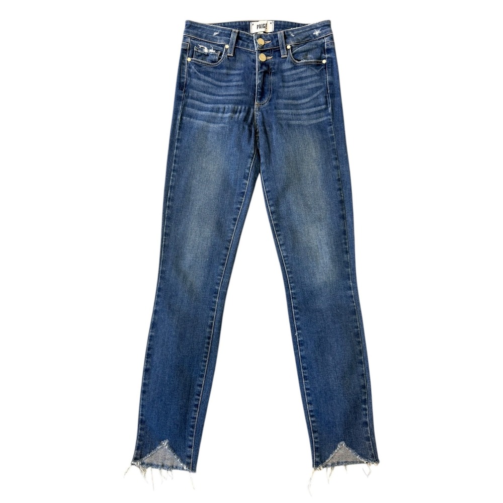 PAIGE Hoxton Ankle Janie High Rise Skinny Jeans Raw Tulip Hem 0 24 Medium Blue